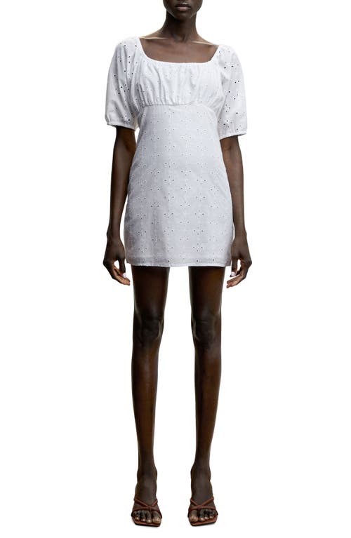 MANGO Broderie Anglaise Puff Sleeve Cotton Dress in White