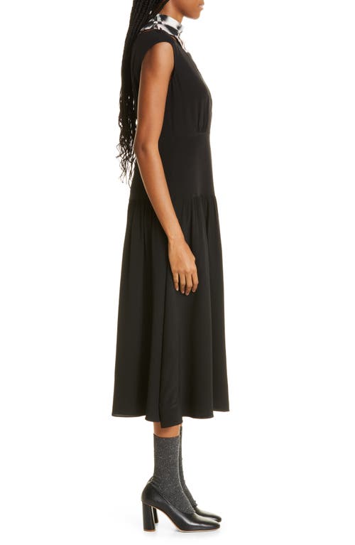 Shop Jason Wu Cap Sleeve Midi Fit & Flare Dress With Silk Neck Tie In Black/pink