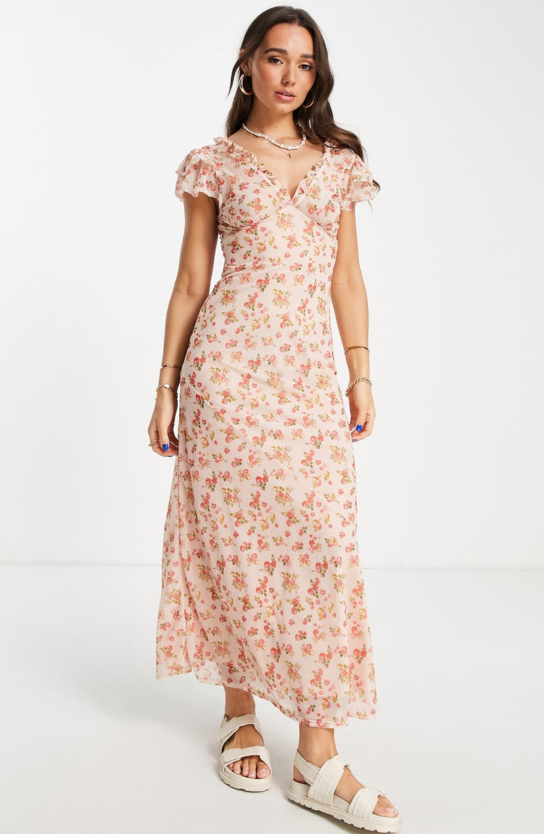 ASOS DESIGN Floral Ruffle Trim Maxi Dress, Main, color, 