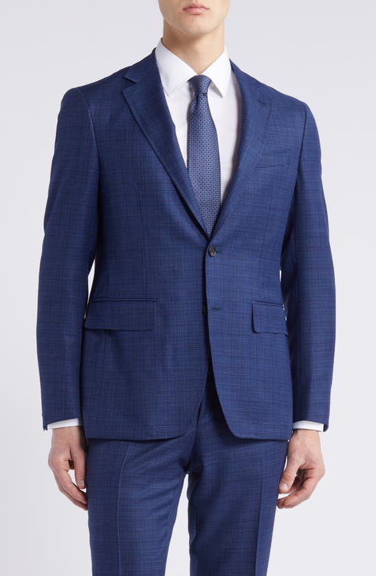 Shop Canali Kei Trim Fit Plaid Wool Suit In Bright Blue