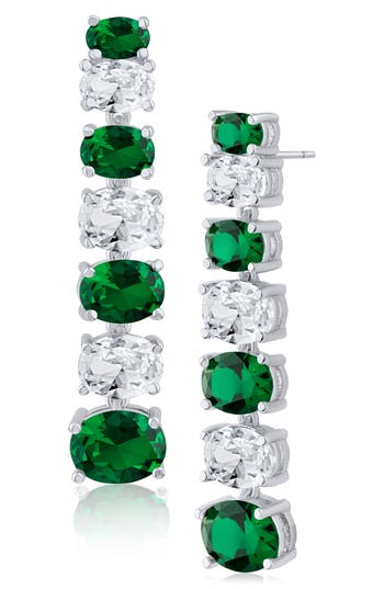 Cz By Kenneth Jay Lane Oval Cubic Zirconia Linear Drop Earrings In Green/silver