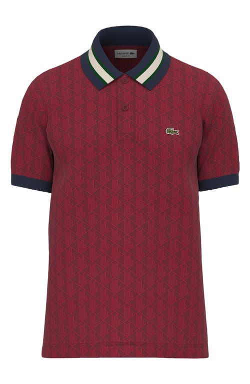 Lacoste Monogram Jacquard Polo In Swm Pinot/rouge