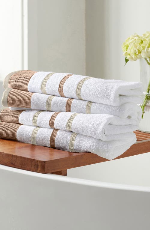 Woven & Weft Cotton Textured Stripe 4-pack Hand Towel Set In Dusty Rose/cappuccino