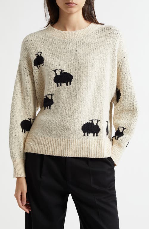 Margaret O'leary Sheep Cotton Blend Crewneck Sweater In Ivory/black