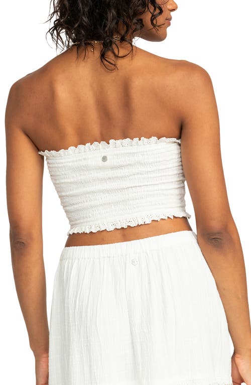 Roxy Warm Waters Strapless Eyelet Crop Top In Snow White