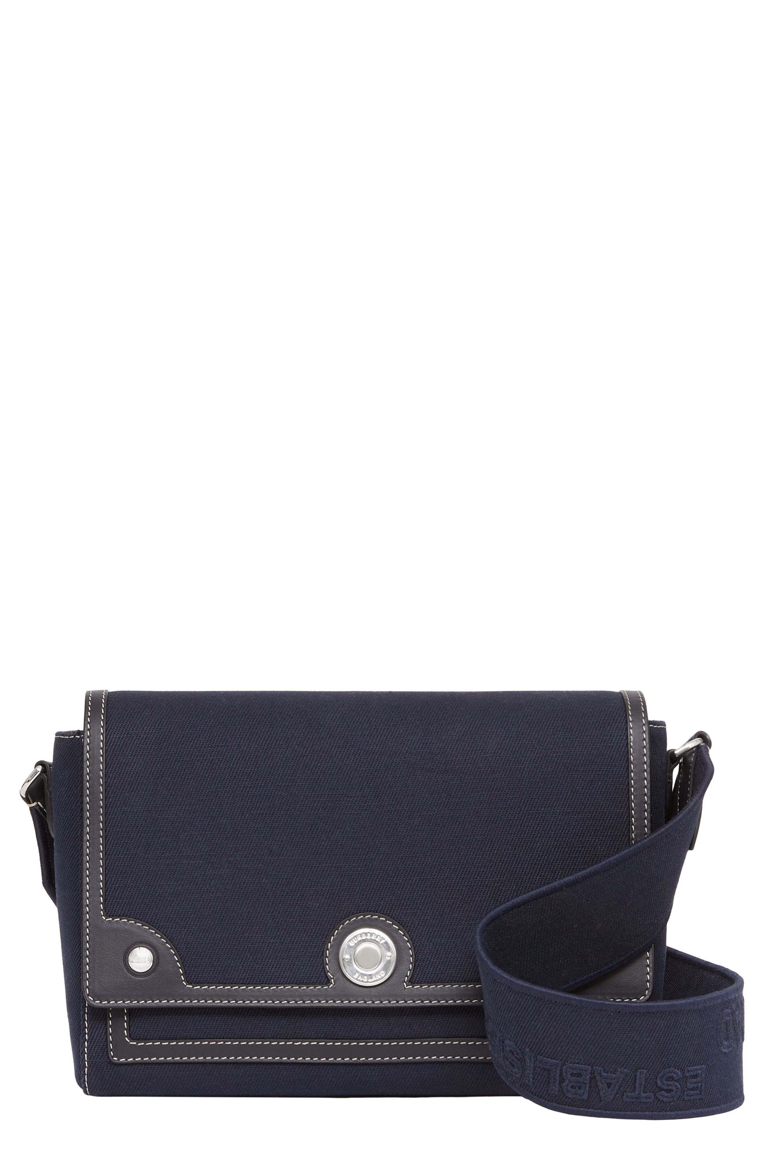 Burberry Medium Note Logo Strap Canvas & Leather Crossbody Bag in Navy at Nordstrom
