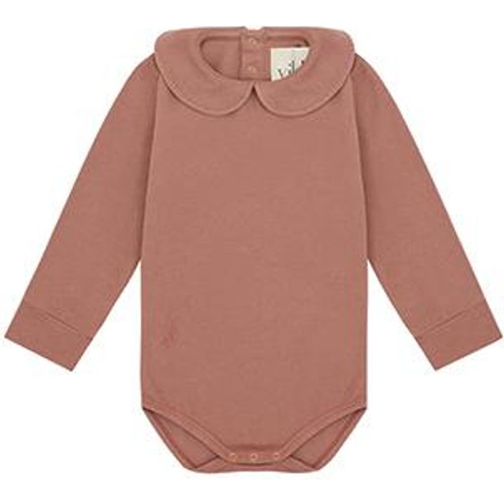 Vild House Of Little Ls Organic Cotton Collared Bodysuit In Pink Clay-beetroot Plant Dye