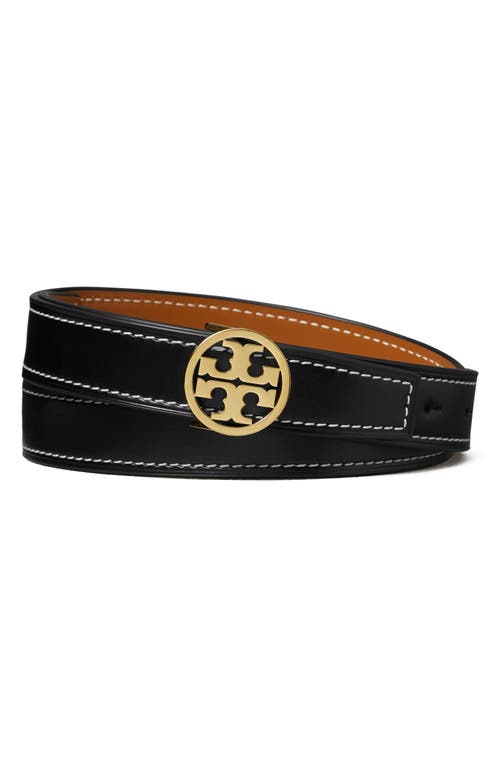 Shop Tory Burch Miller Reversible Leather Belt In Black/whiskey/gold