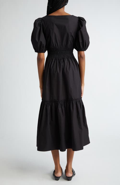 Shop Ganni Organic Cotton Poplin Tiered Dress In Black