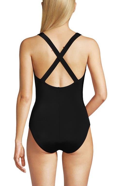 Shop Lands' End Chlorine Resistant Scoop Neck X-back High Leg Soft Cup Tugless Sporty One Piece Swimsuit In Black/white Abstract Floral