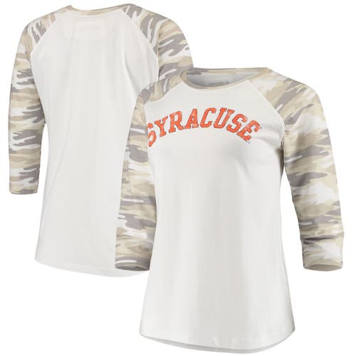 CAMP DAVID Women's White/Camo Syracuse Orange Boyfriend Baseball Raglan 3/4 Sleeve T-Shirt