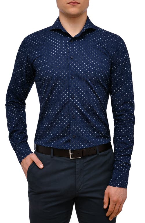 Emanuel Berg Slim Fit Dot Print Seersucker Button-Up Shirt in Navy