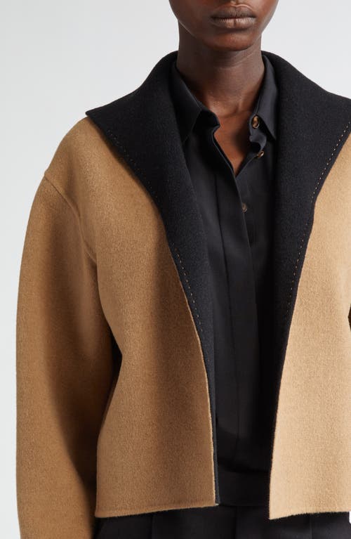 Shop Lafayette 148 New York Double Face Wool & Cashmere Reversible Crop Jacket In Camel/black