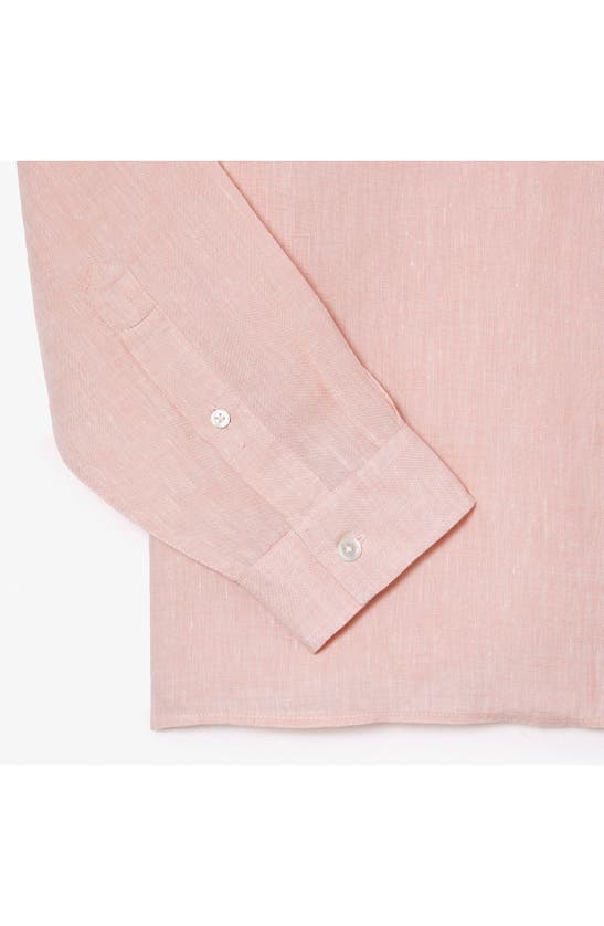 Shop Lacoste Regular Fit Linen Button-down Shirt In Flamingo