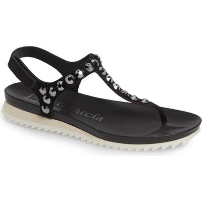 Pedro Garcia Crystal Embellished T-Strap Sandal - Black