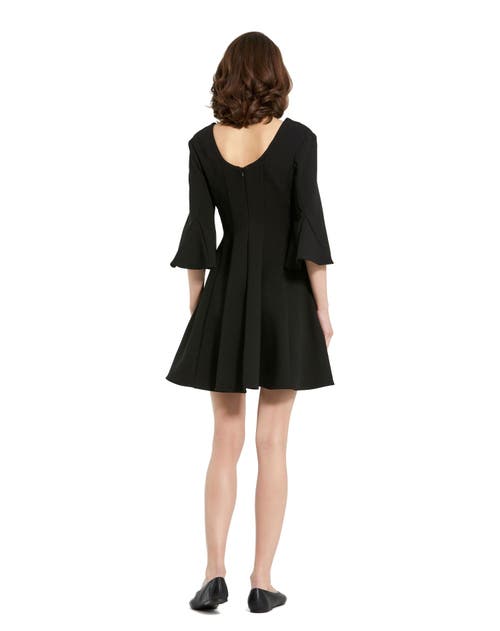 Mac Duggal Crepe Square Neck 3/4 Sleeve Godet Mini Dress In Black