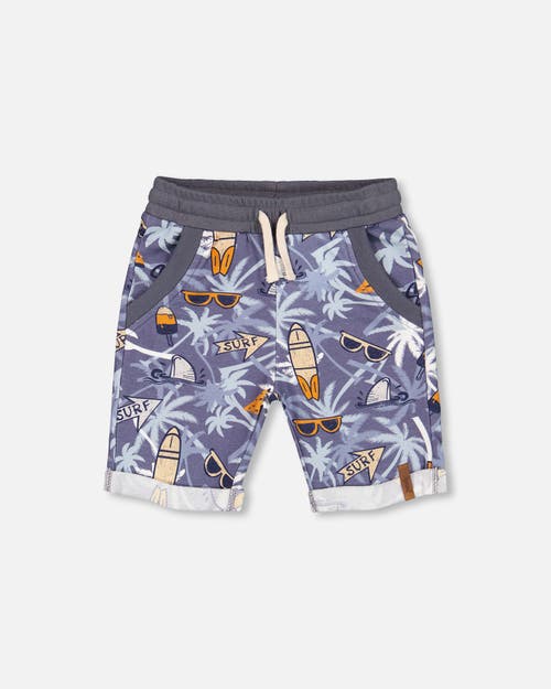 Deux Par Deux Boy's French Terry Short Printed Palm Tree And Surf at Nordstrom, Size 10