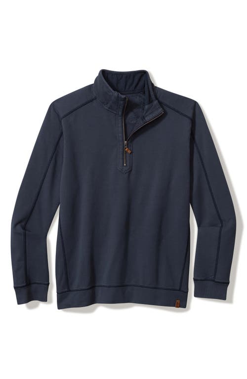 Shop Tommy Bahama Ben & Terry Half Zip Sweatshirt In Ocean Deep