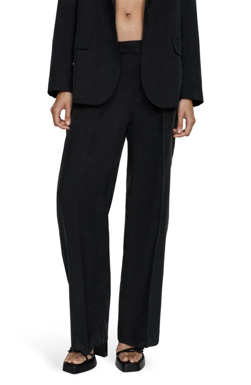 Shop Mango Pleat Front Straight Leg Pants In Black