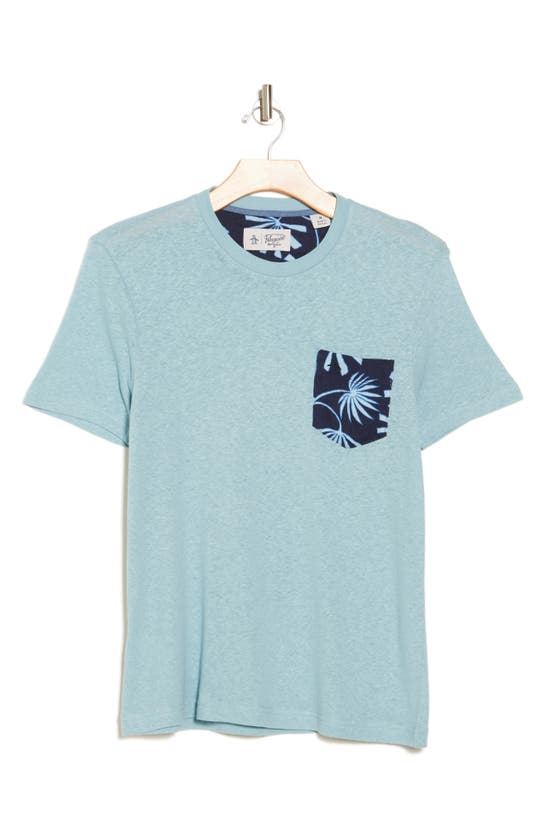 Original Penguin Contrast Floral Linen & Cotton Pocket T-shirt In Tourmaline