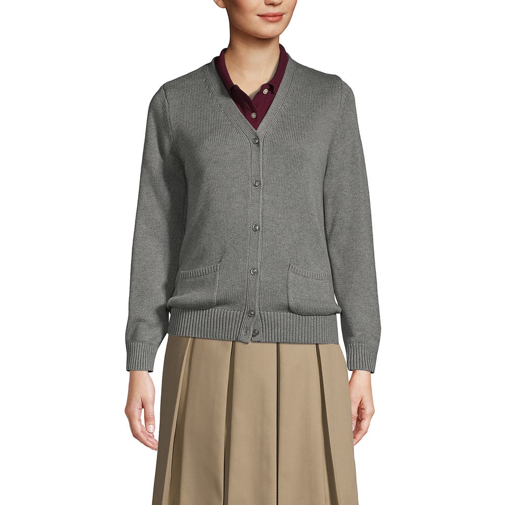 Lands' End School Uniform Cotton Modal Button Front Cardigan Sweater In Pewter Heather