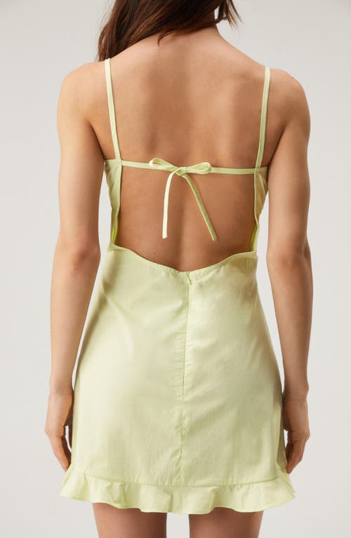 Shop Nasty Gal Ruffle Hem Open Back Cotton Minidress In Pistachio