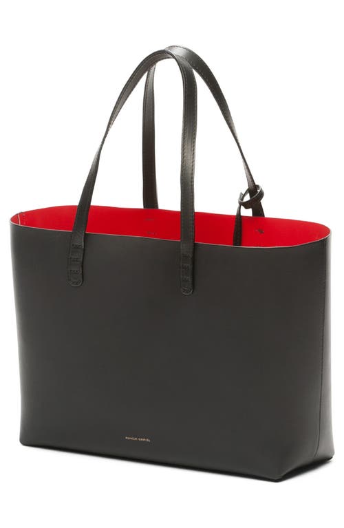 Shop Mansur Gavriel Small Leather Tote In Black/flamma