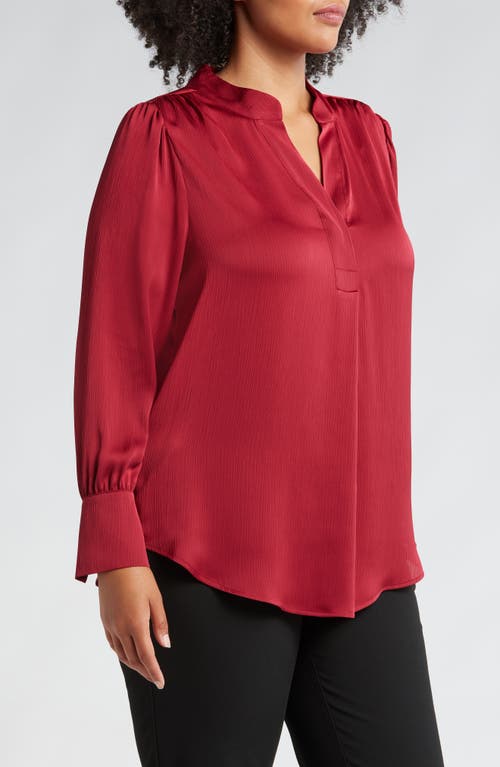 Shop Anne Klein Split Neck Textured Woven Tunic Top In Titian Red