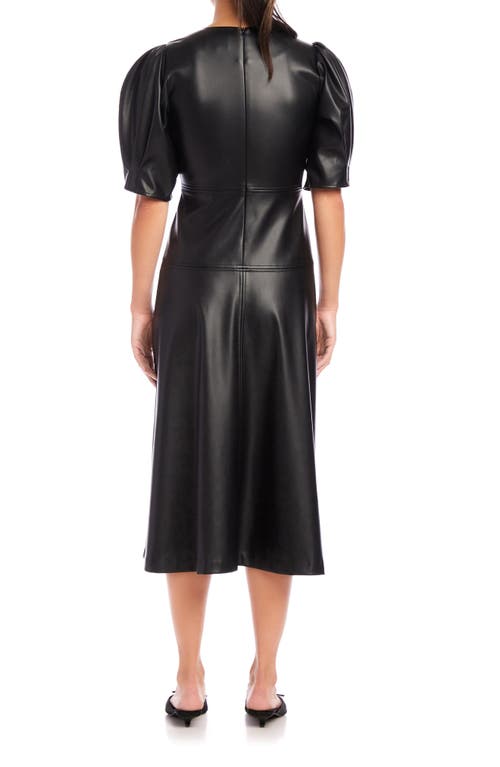 Shop Fifteen Twenty Sierra Puff Sleeve Faux Leather Midi Dress In Black