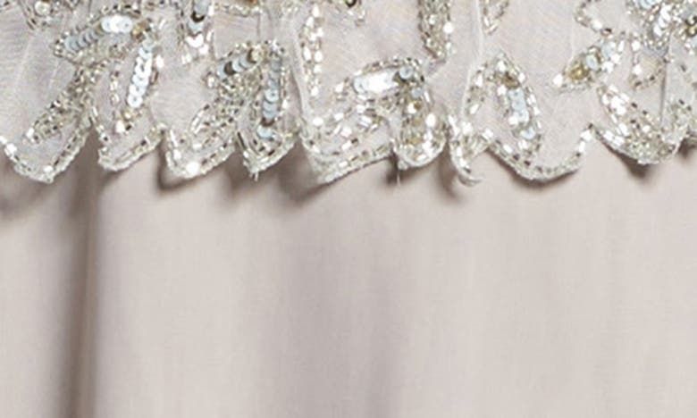 Pisarro Nights Beaded Mesh Mock Two-piece Gown In Silver