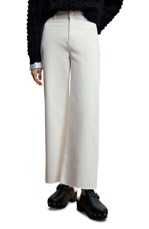 MANGO High Waist Frayed Hem Culotte Jeans in Off White