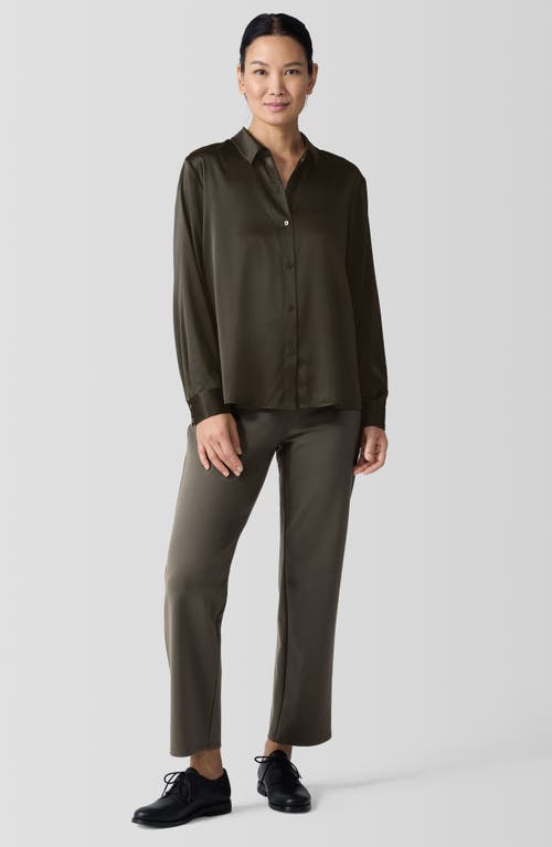 Shop Eileen Fisher Classic Collar Stretch Silk Button-up Shirt In Wren