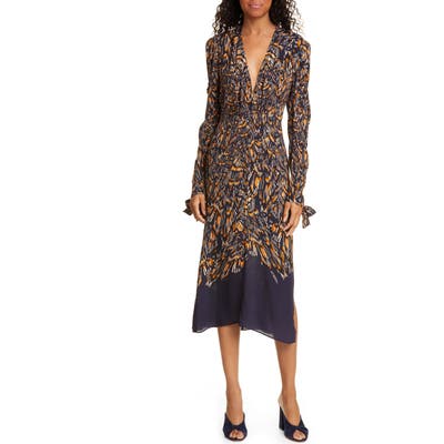 Reiss Earin Printed Midi Dress, US / 14 UK - Blue