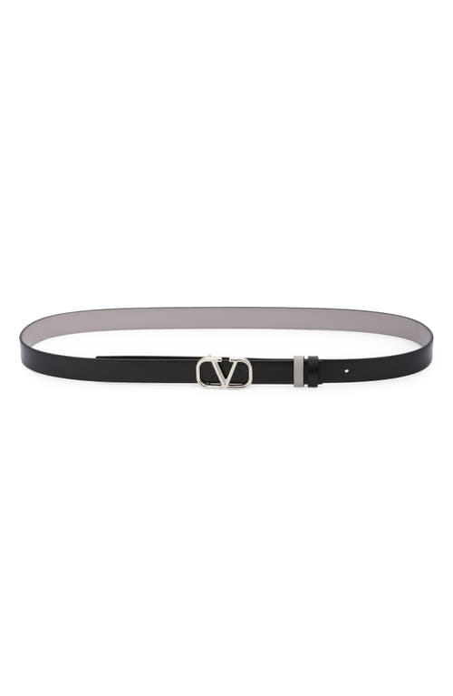 Shop Valentino Garavani Vlogo Reversible Leather Belt In Dove Grey-nero