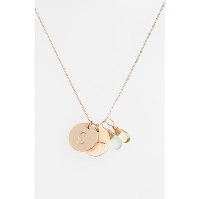 Nashelle Aqua Chalcedony, Lemon Quartz, Initial & Arrow 14K-Gold Fill Disc Necklace
