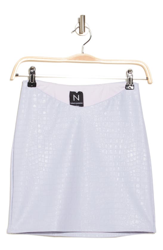 Shop Naked Wardrobe The Croc Embossed Faux Leather Miniskirt In Lavender