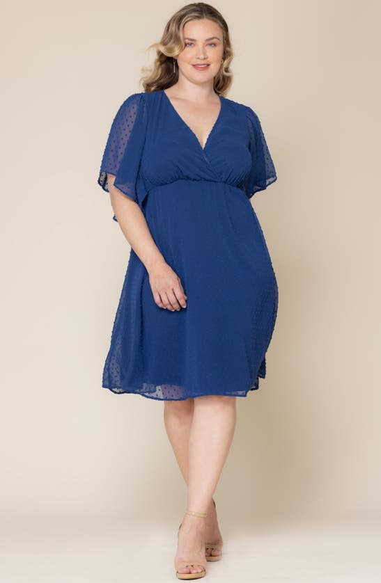 Kiyonna Florence Flutter Sleeve Dress In Denim Blue Dot