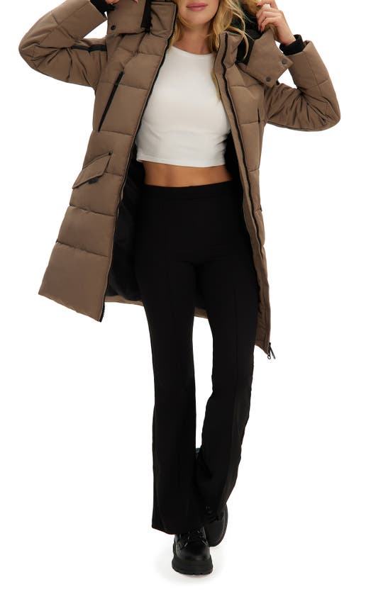 Noize Addie Quilted Faux Fur Trim Hooded Parka In Mocha