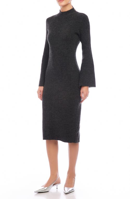 Shop Fifteen Twenty Mock Neck Long Sleeve Rib Sweater Dress In Charcoal