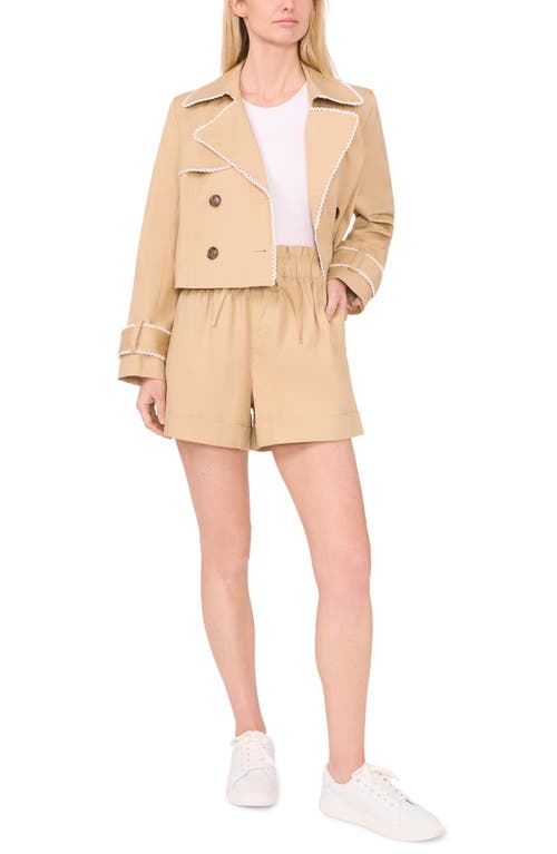 Shop Cece Scallop Double Breasted Crop Trench Coat In Hazelnut Beige