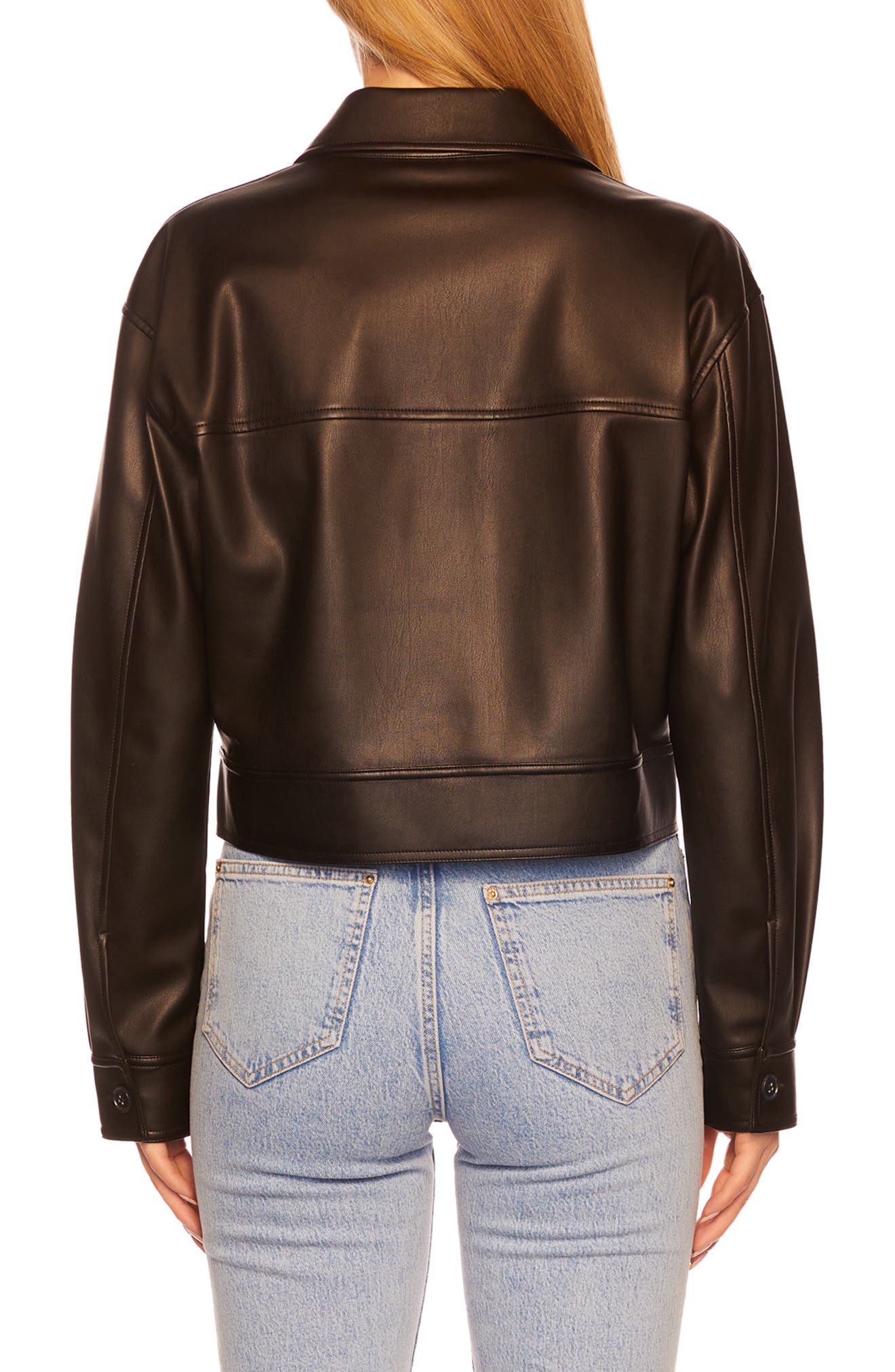 Faux Leather Crop Cargo Jacket In Blanched Almond