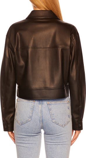 Susana Monaco Faux Leather Crop Cargo Jacket In Blanched Almond