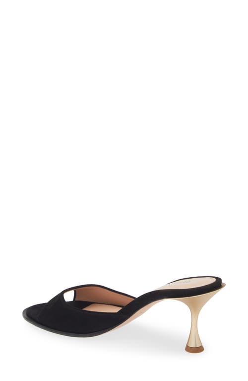 Betzábe Jenni Peep Toe Slide Sandal In Black Suede Matte Gold