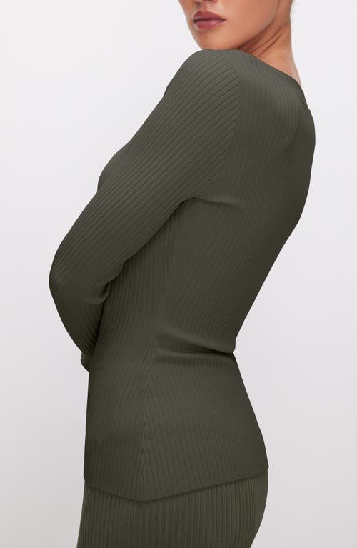 Good American Shine Rib Cardigan In Fatigue001