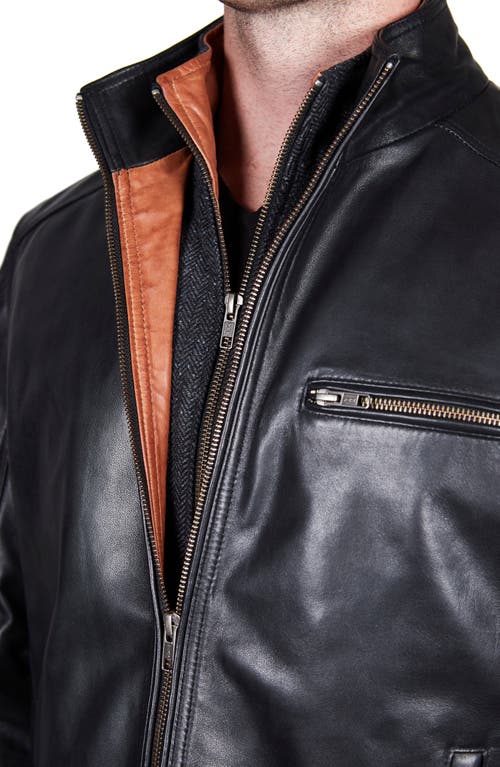 Shop Missani Le Collezioni Leather Dickey Jacket In Black/cognac