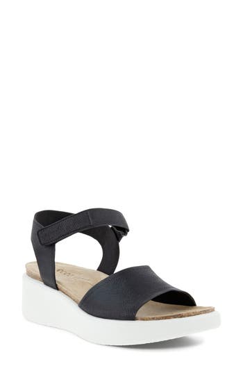 Ecco Flowt Wedge Sandal In Black In Black