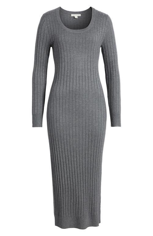 Shop Treasure & Bond Scoop Neck Long Sleeves Rib Sweater Dress In Grey Dark Heather