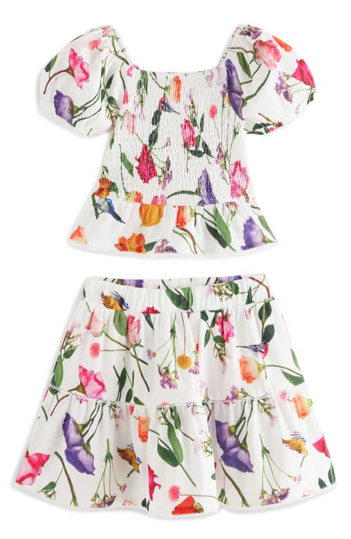 Shop Baker By Ted Baker Kids' Floral Print Shirred Top & Skirt Set In White