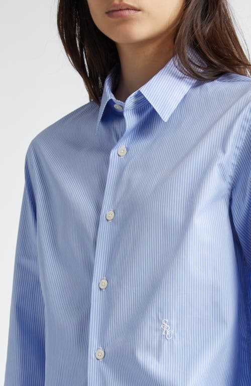 Shop Sporty And Rich Sporty & Rich Embroidered Logo Stripe Cotton Button-up Shirt In Blue/white Thin Stripe