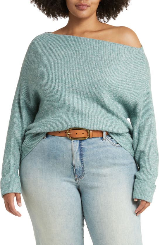 Treasure & Bond One Shoulder Rib Sweater In Green Seaglass
